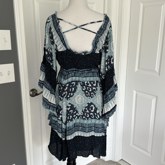 Free People Black and Blue Patterned Dress - Picture 7 of 9